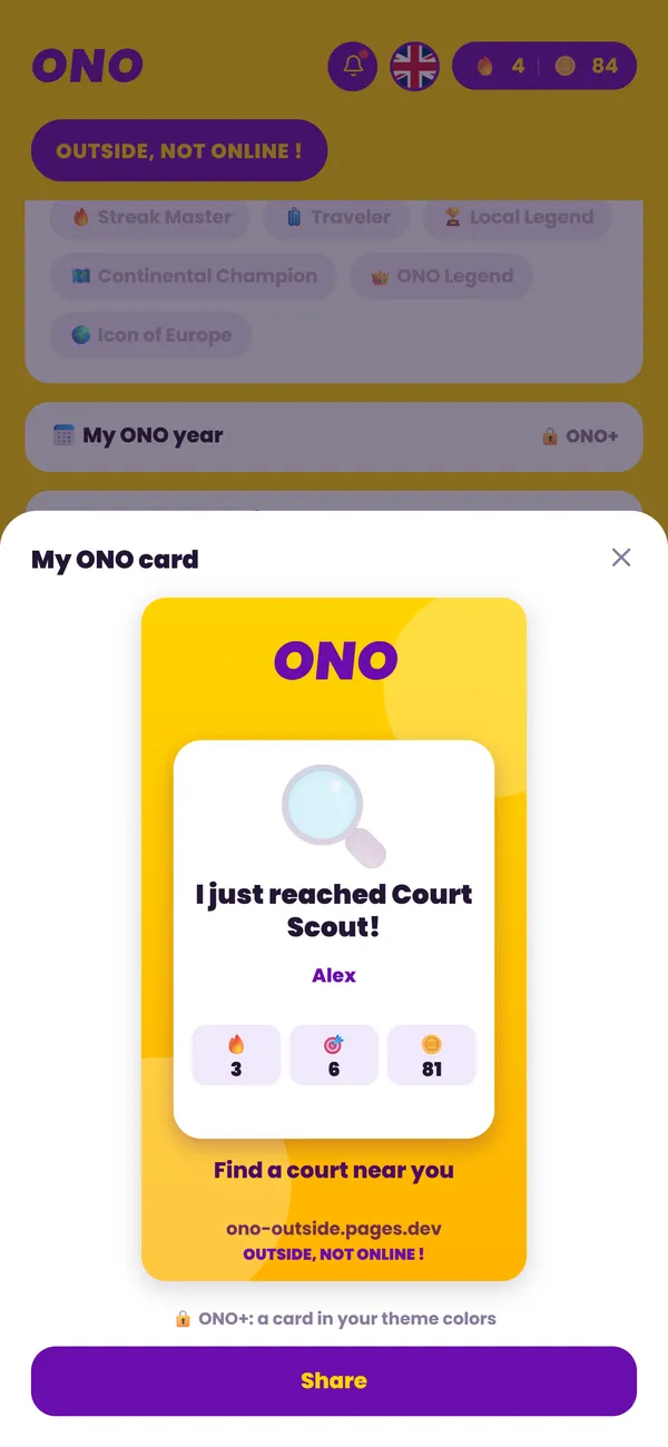 An ONO progress card to share