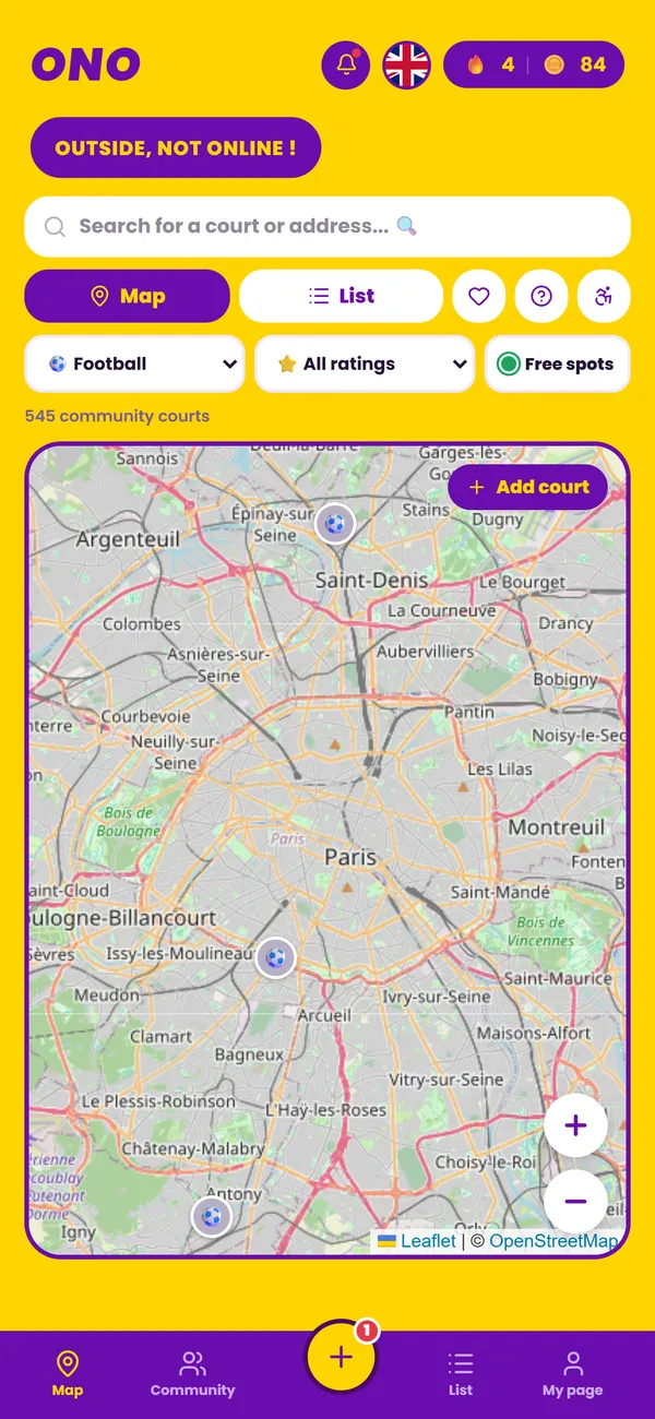 The map filtered on football