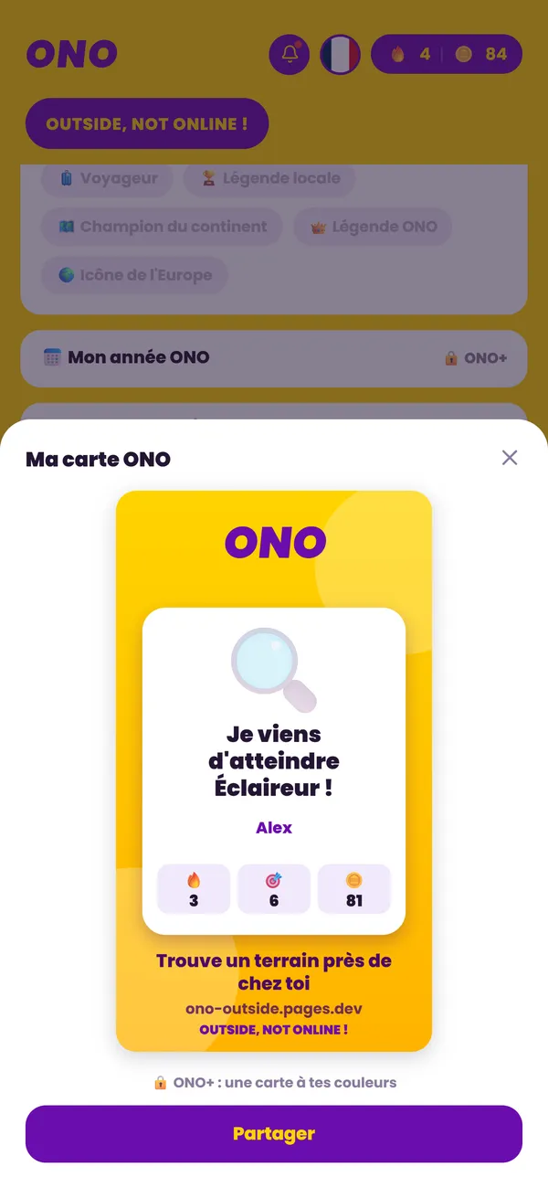 Une carte de progression ONO à partager