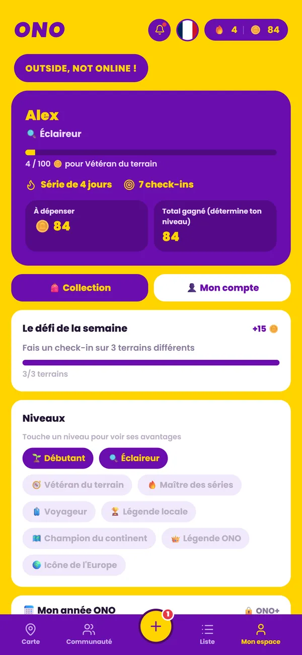 Mon espace : niveau, série et pièces